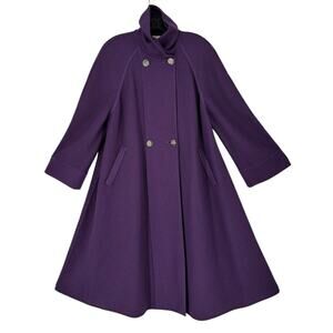 Stizzoli Italy 100% Wool Coat Swing Double Breasted Purple Midi Ribbed Knit